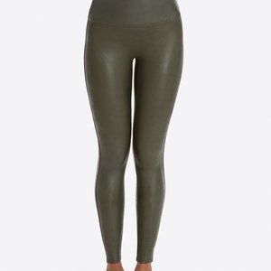 Spanx-Faux Leather Leggings-Olive